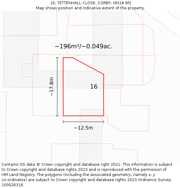 16, TETTENHALL CLOSE, CORBY, NN18 9PJ: Plot and title map