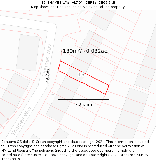 16, THAMES WAY, HILTON, DERBY, DE65 5NB: Plot and title map