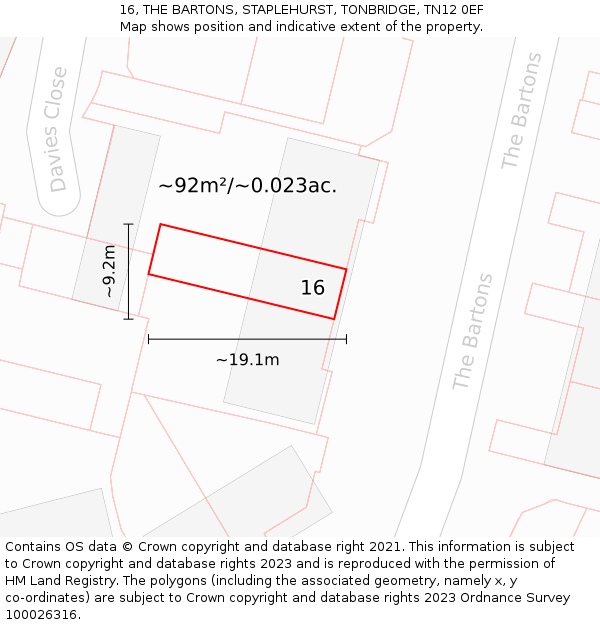 16, THE BARTONS, STAPLEHURST, TONBRIDGE, TN12 0EF: Plot and title map