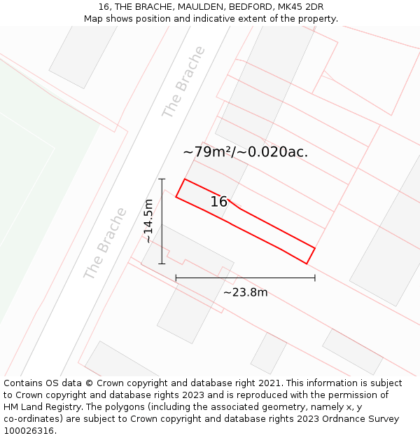 16, THE BRACHE, MAULDEN, BEDFORD, MK45 2DR: Plot and title map