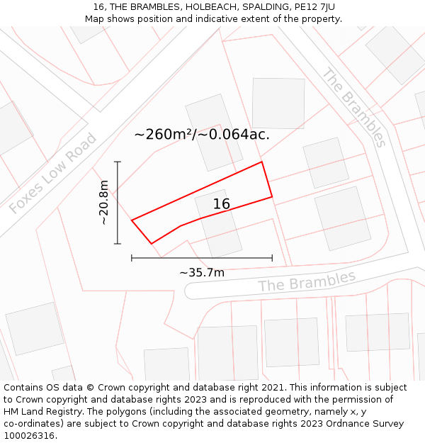16, THE BRAMBLES, HOLBEACH, SPALDING, PE12 7JU: Plot and title map