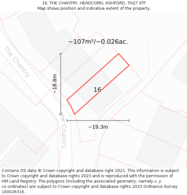 16, THE CHANTRY, HEADCORN, ASHFORD, TN27 9TF: Plot and title map