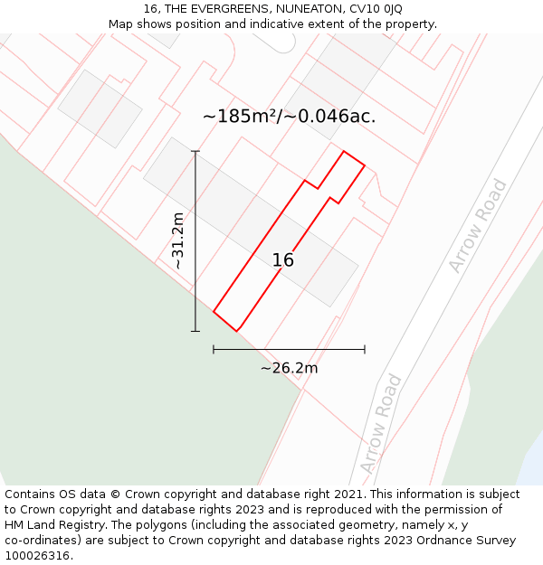 16, THE EVERGREENS, NUNEATON, CV10 0JQ: Plot and title map