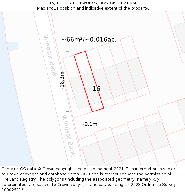 16, THE FEATHERWORKS, BOSTON, PE21 0AF: Plot and title map