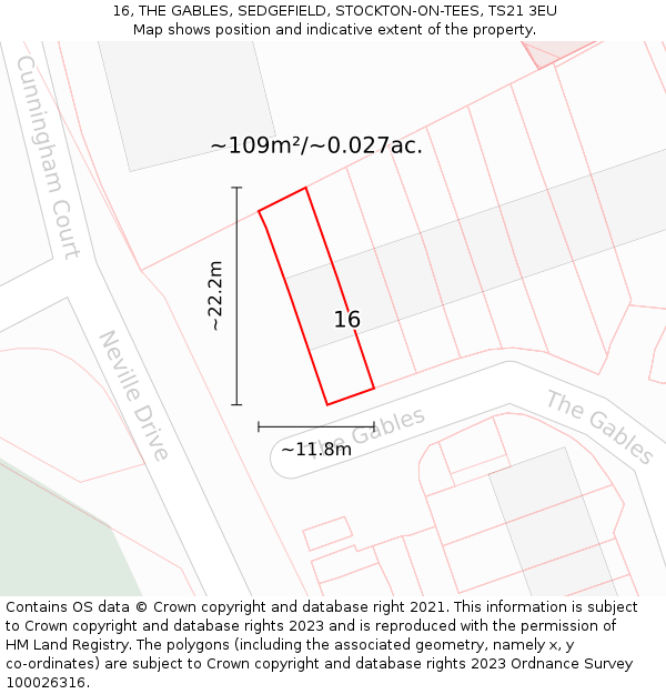 16, THE GABLES, SEDGEFIELD, STOCKTON-ON-TEES, TS21 3EU: Plot and title map