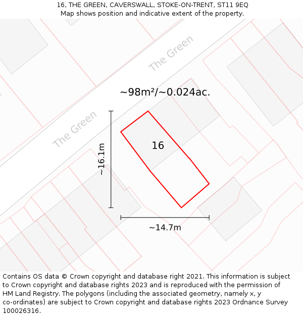 16, THE GREEN, CAVERSWALL, STOKE-ON-TRENT, ST11 9EQ: Plot and title map