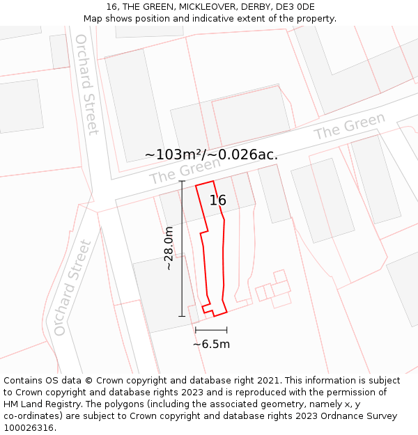 16, THE GREEN, MICKLEOVER, DERBY, DE3 0DE: Plot and title map