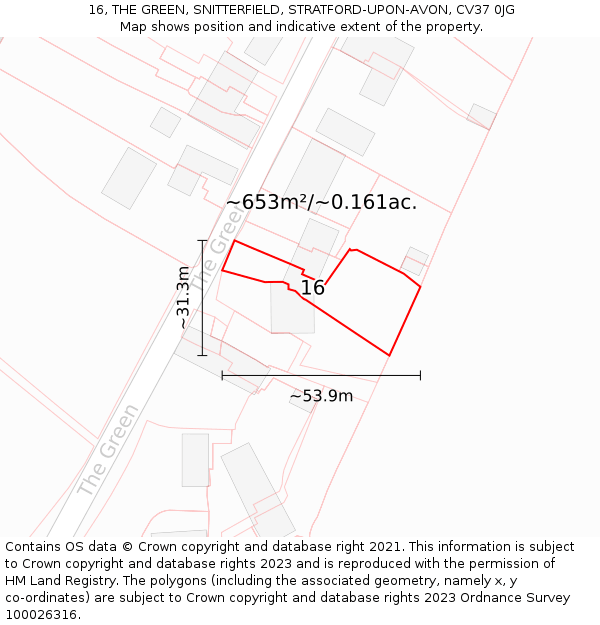 16, THE GREEN, SNITTERFIELD, STRATFORD-UPON-AVON, CV37 0JG: Plot and title map