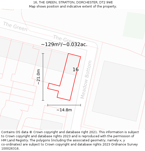 16, THE GREEN, STRATTON, DORCHESTER, DT2 9WE: Plot and title map