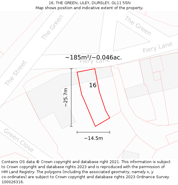 16, THE GREEN, ULEY, DURSLEY, GL11 5SN: Plot and title map