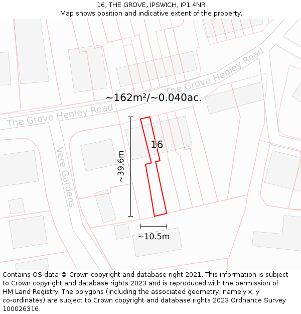 16, THE GROVE, IPSWICH, IP1 4NR: Plot and title map