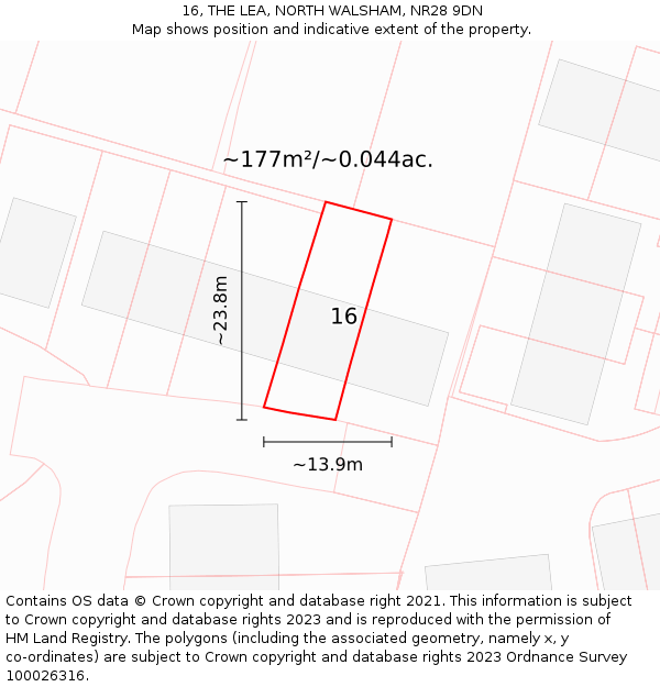 16, THE LEA, NORTH WALSHAM, NR28 9DN: Plot and title map