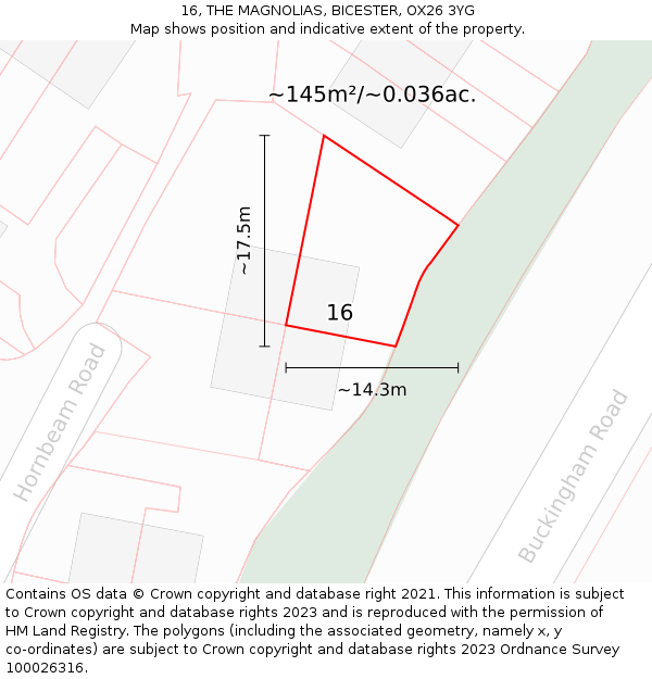16, THE MAGNOLIAS, BICESTER, OX26 3YG: Plot and title map