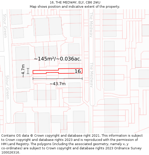 16, THE MEDWAY, ELY, CB6 2WU: Plot and title map