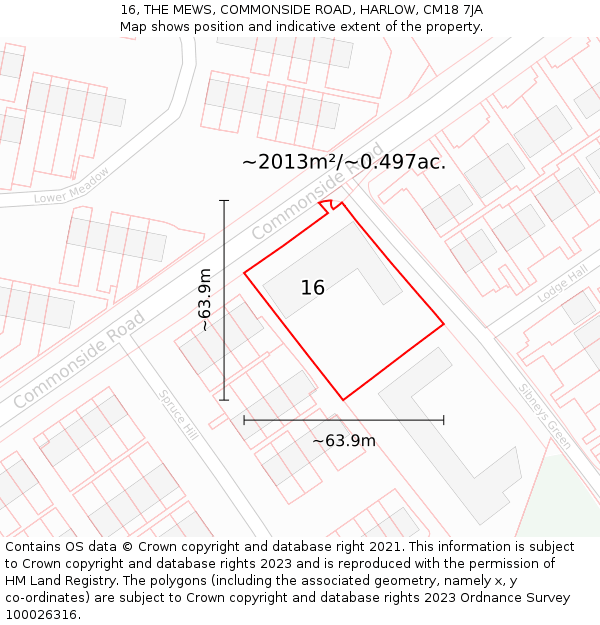 16, THE MEWS, COMMONSIDE ROAD, HARLOW, CM18 7JA: Plot and title map
