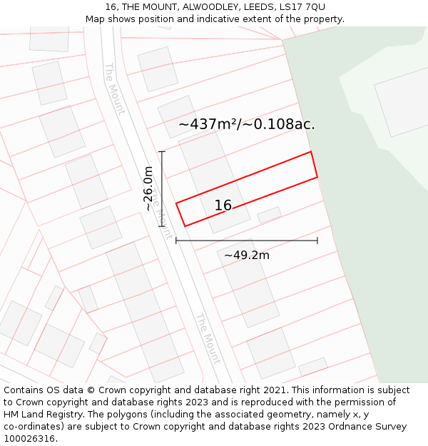16, THE MOUNT, ALWOODLEY, LEEDS, LS17 7QU: Plot and title map