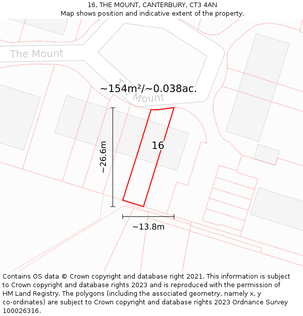 16, THE MOUNT, CANTERBURY, CT3 4AN: Plot and title map