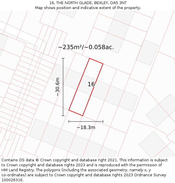 16, THE NORTH GLADE, BEXLEY, DA5 3NT: Plot and title map