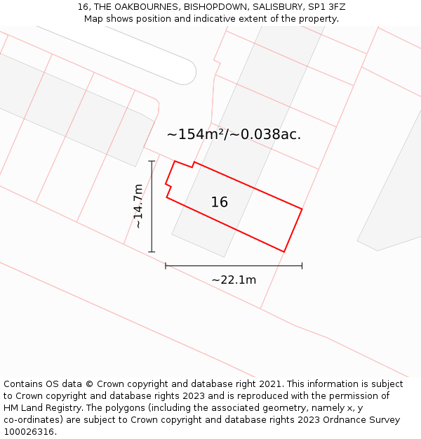 16, THE OAKBOURNES, BISHOPDOWN, SALISBURY, SP1 3FZ: Plot and title map