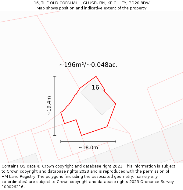 16, THE OLD CORN MILL, GLUSBURN, KEIGHLEY, BD20 8DW: Plot and title map