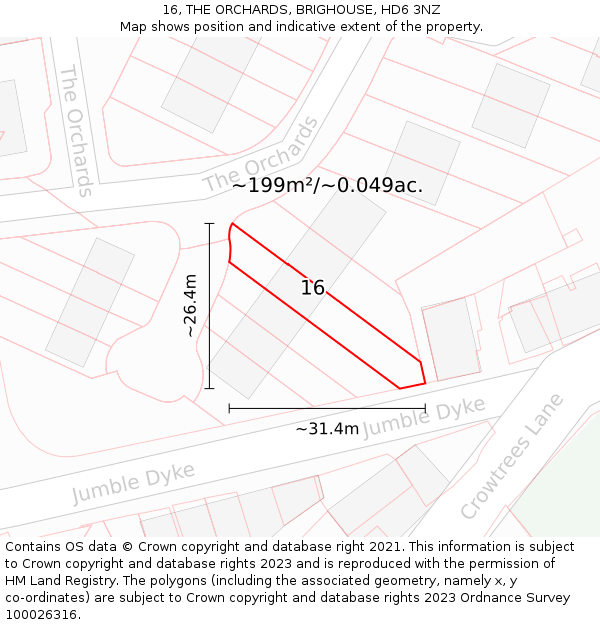 16, THE ORCHARDS, BRIGHOUSE, HD6 3NZ: Plot and title map