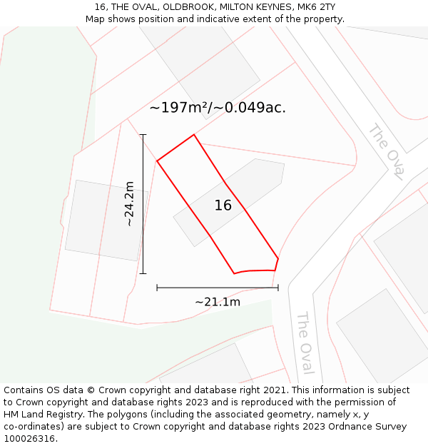 16, THE OVAL, OLDBROOK, MILTON KEYNES, MK6 2TY: Plot and title map