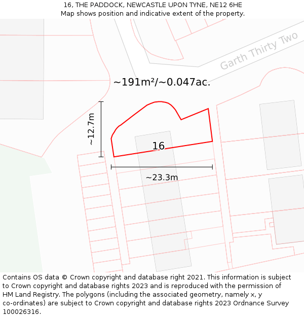 16, THE PADDOCK, NEWCASTLE UPON TYNE, NE12 6HE: Plot and title map