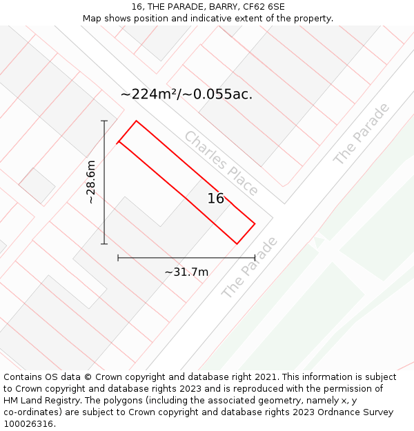 16, THE PARADE, BARRY, CF62 6SE: Plot and title map
