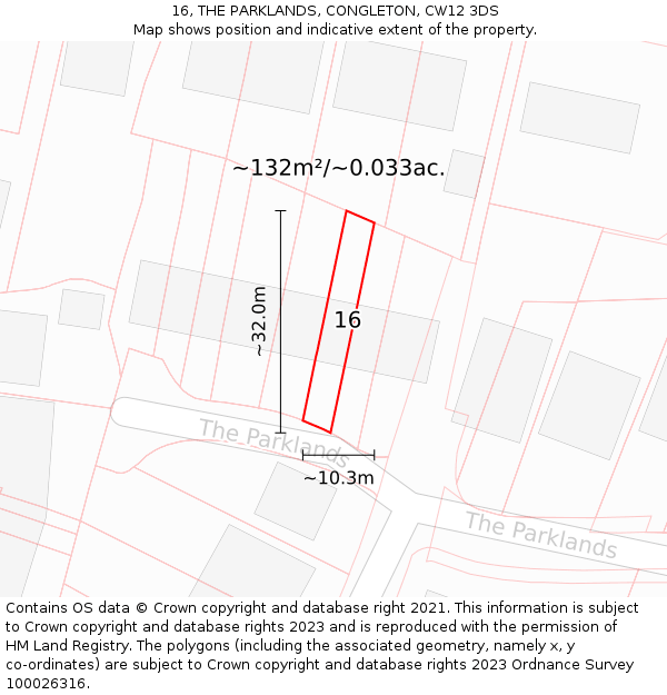 16, THE PARKLANDS, CONGLETON, CW12 3DS: Plot and title map