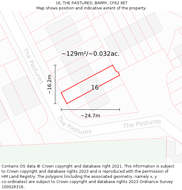 16, THE PASTURES, BARRY, CF62 9ET: Plot and title map