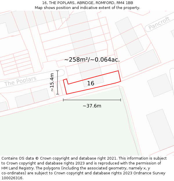 16, THE POPLARS, ABRIDGE, ROMFORD, RM4 1BB: Plot and title map