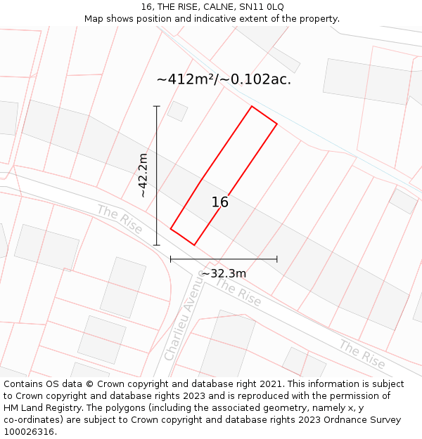 16, THE RISE, CALNE, SN11 0LQ: Plot and title map