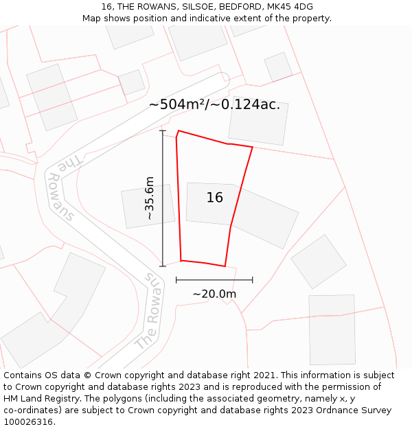 16, THE ROWANS, SILSOE, BEDFORD, MK45 4DG: Plot and title map