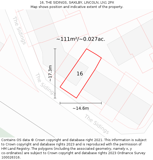 16, THE SIDINGS, SAXILBY, LINCOLN, LN1 2PX: Plot and title map