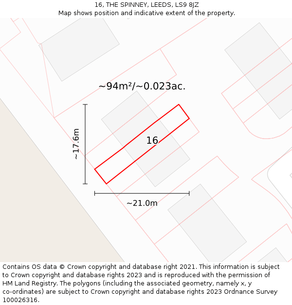 16, THE SPINNEY, LEEDS, LS9 8JZ: Plot and title map