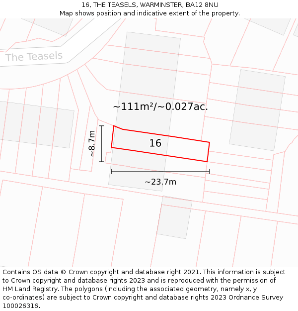 16, THE TEASELS, WARMINSTER, BA12 8NU: Plot and title map