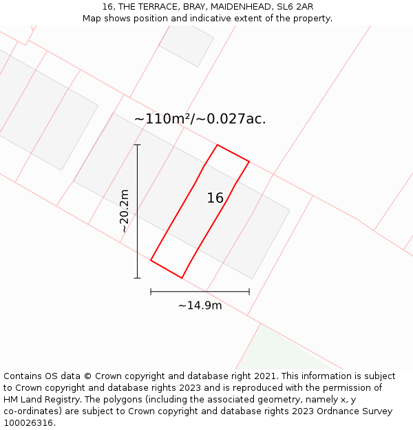 16, THE TERRACE, BRAY, MAIDENHEAD, SL6 2AR: Plot and title map