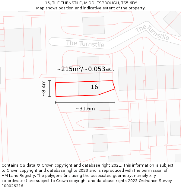 16, THE TURNSTILE, MIDDLESBROUGH, TS5 6BY: Plot and title map