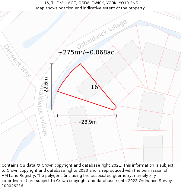 16, THE VILLAGE, OSBALDWICK, YORK, YO10 3NS: Plot and title map