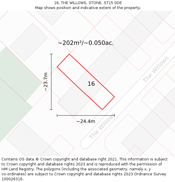 16, THE WILLOWS, STONE, ST15 0DE: Plot and title map