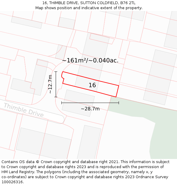 16, THIMBLE DRIVE, SUTTON COLDFIELD, B76 2TL: Plot and title map