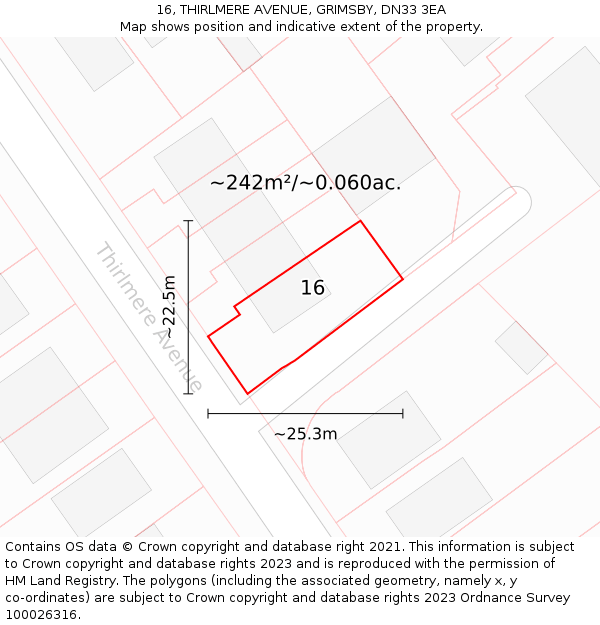 16, THIRLMERE AVENUE, GRIMSBY, DN33 3EA: Plot and title map