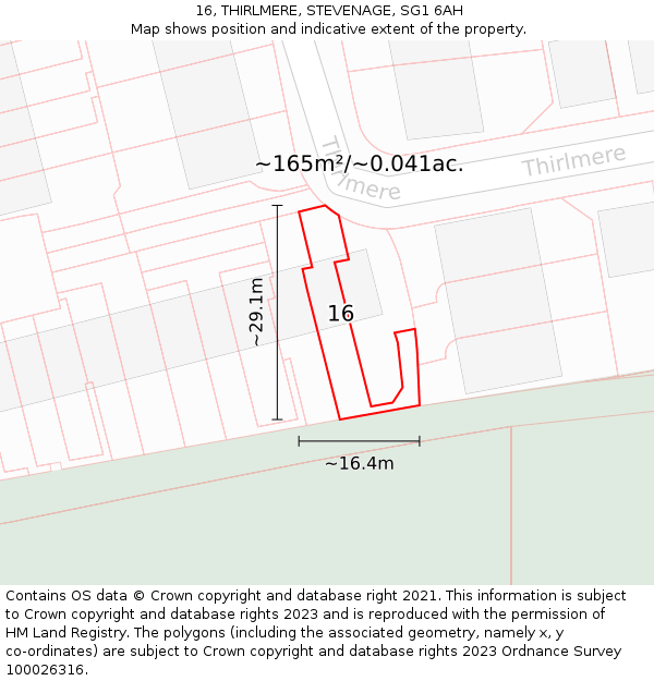 16, THIRLMERE, STEVENAGE, SG1 6AH: Plot and title map