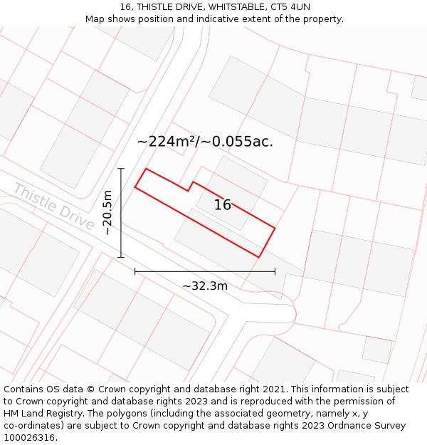 16, THISTLE DRIVE, WHITSTABLE, CT5 4UN: Plot and title map