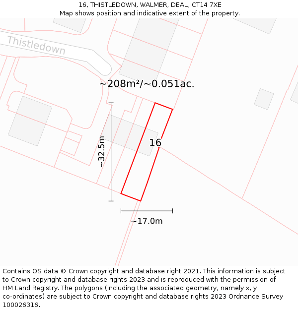 16, THISTLEDOWN, WALMER, DEAL, CT14 7XE: Plot and title map