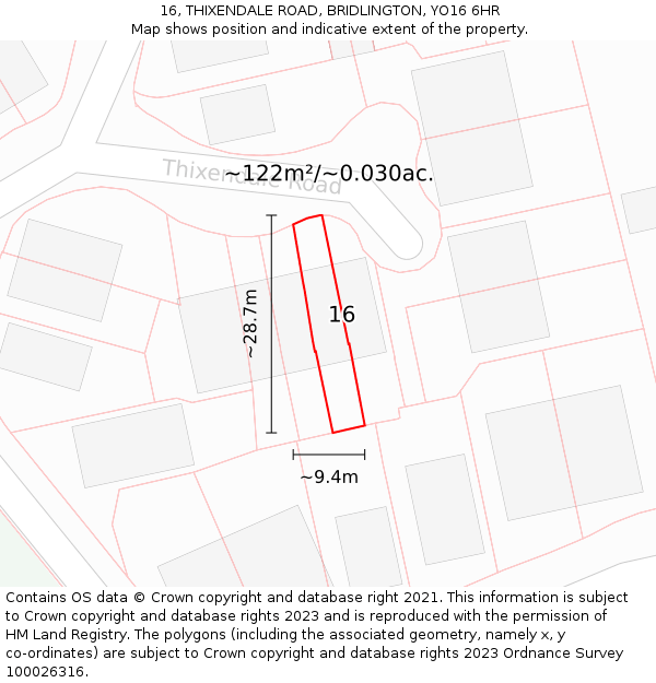 16, THIXENDALE ROAD, BRIDLINGTON, YO16 6HR: Plot and title map