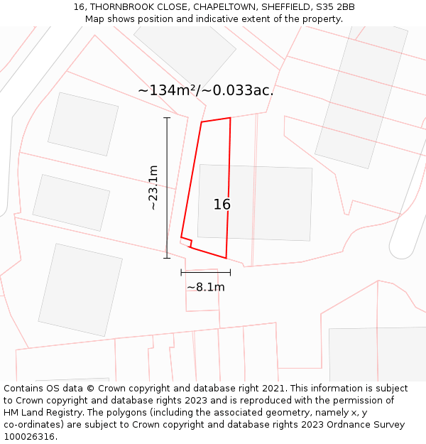 16, THORNBROOK CLOSE, CHAPELTOWN, SHEFFIELD, S35 2BB: Plot and title map