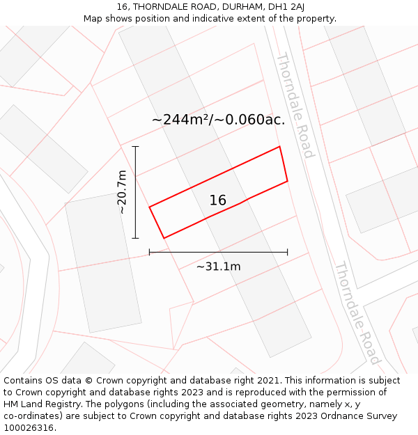16, THORNDALE ROAD, DURHAM, DH1 2AJ: Plot and title map