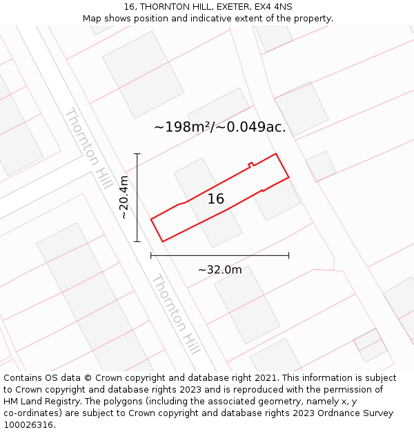 16, THORNTON HILL, EXETER, EX4 4NS: Plot and title map