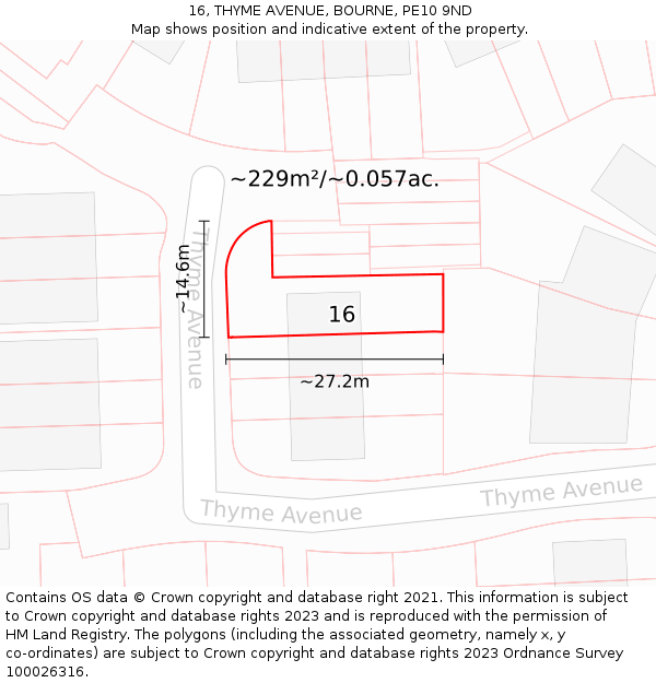 16, THYME AVENUE, BOURNE, PE10 9ND: Plot and title map